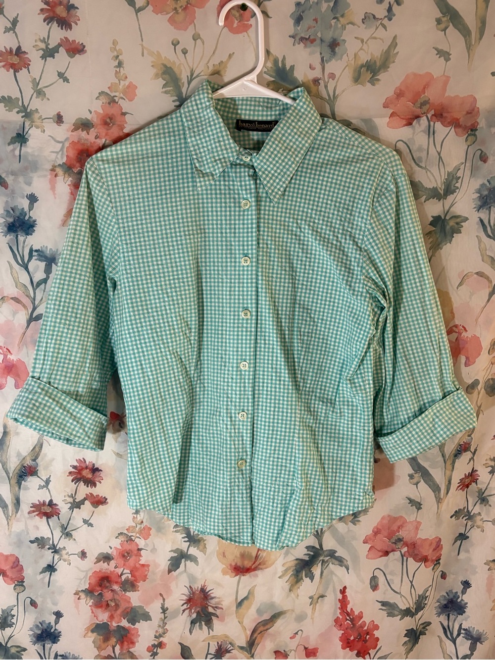 Vintage Light Green Gingham Button-Up Shirt